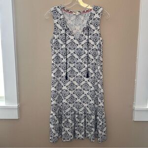 Boden Arabella Jersey Tie Front Blue White Tiered Sundress Size 4